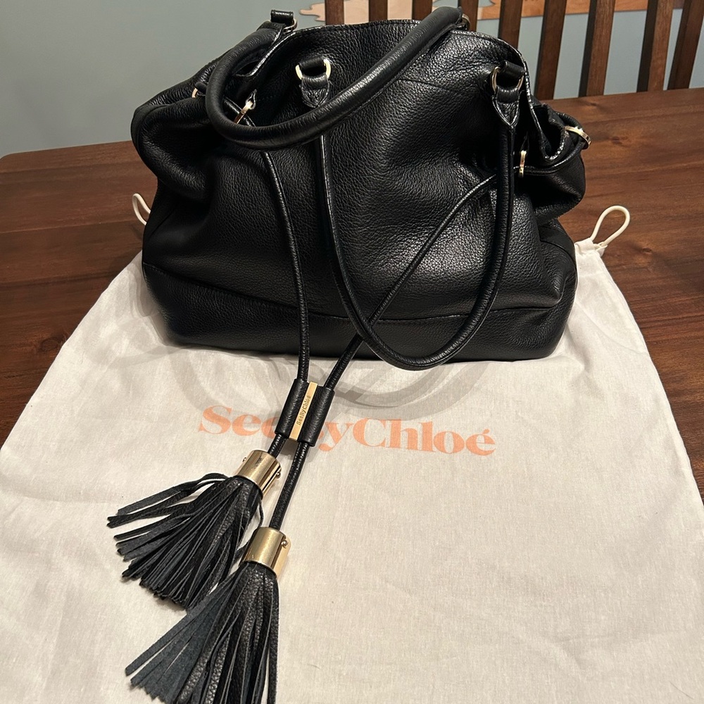 See By Chloe Black Drawstring Bag with Tassels